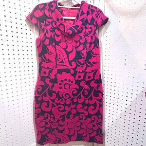Talbots‎ Petite Sheath Dress Floral Print Pink Navy Cap Sleeve Linen Size 10P